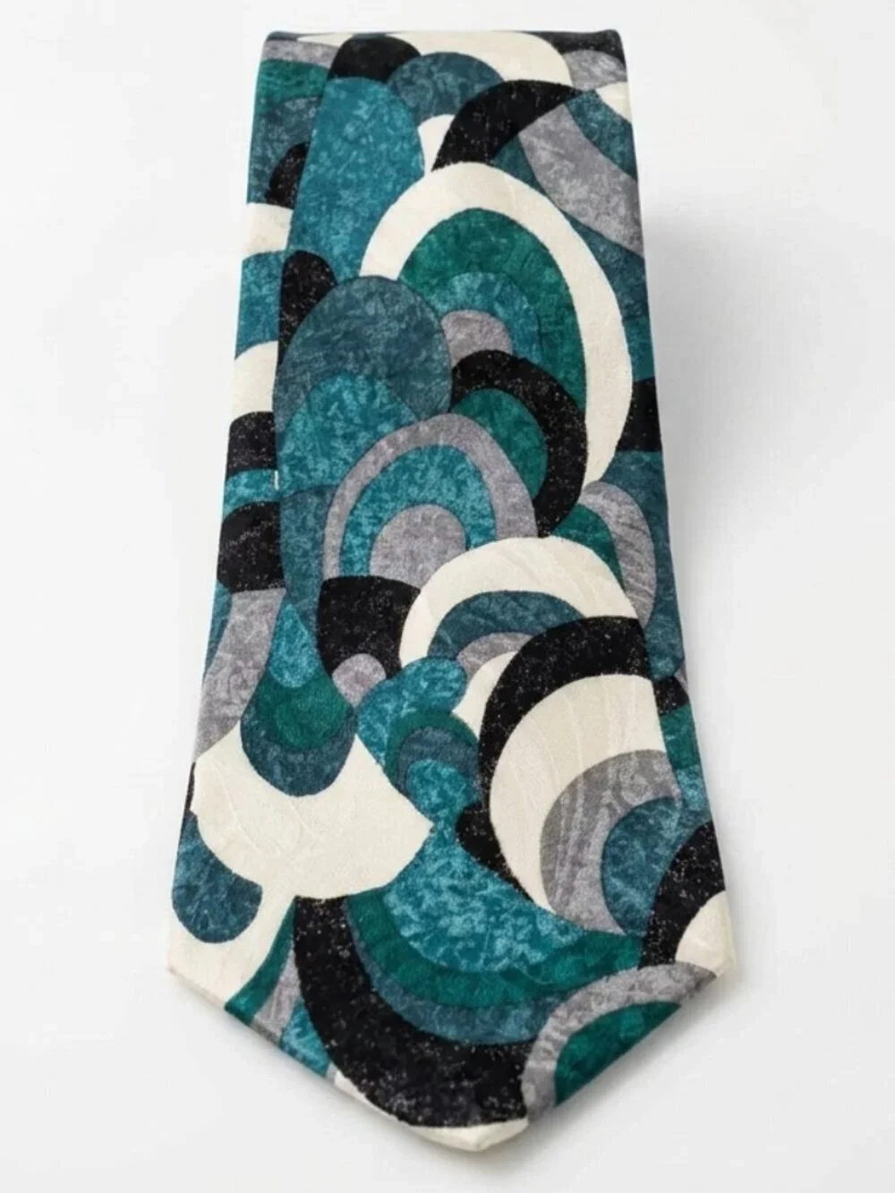 Vintage Valentino Pietro 100% Silk Abstract Print Turquoise Gray Black Tie